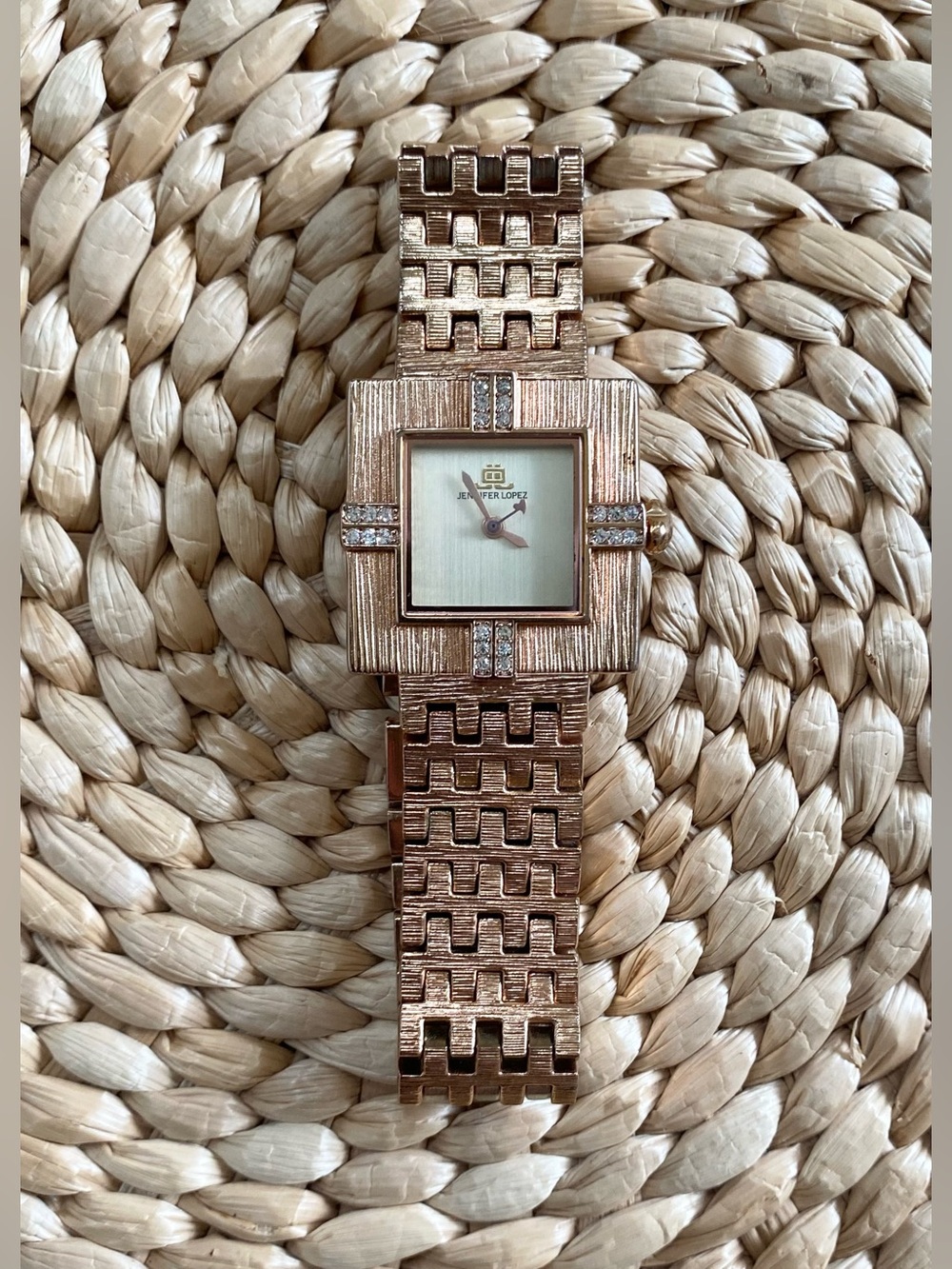 VTG  JLO Jennifer Lopez Rose Gold Textured Square Crystal Watch